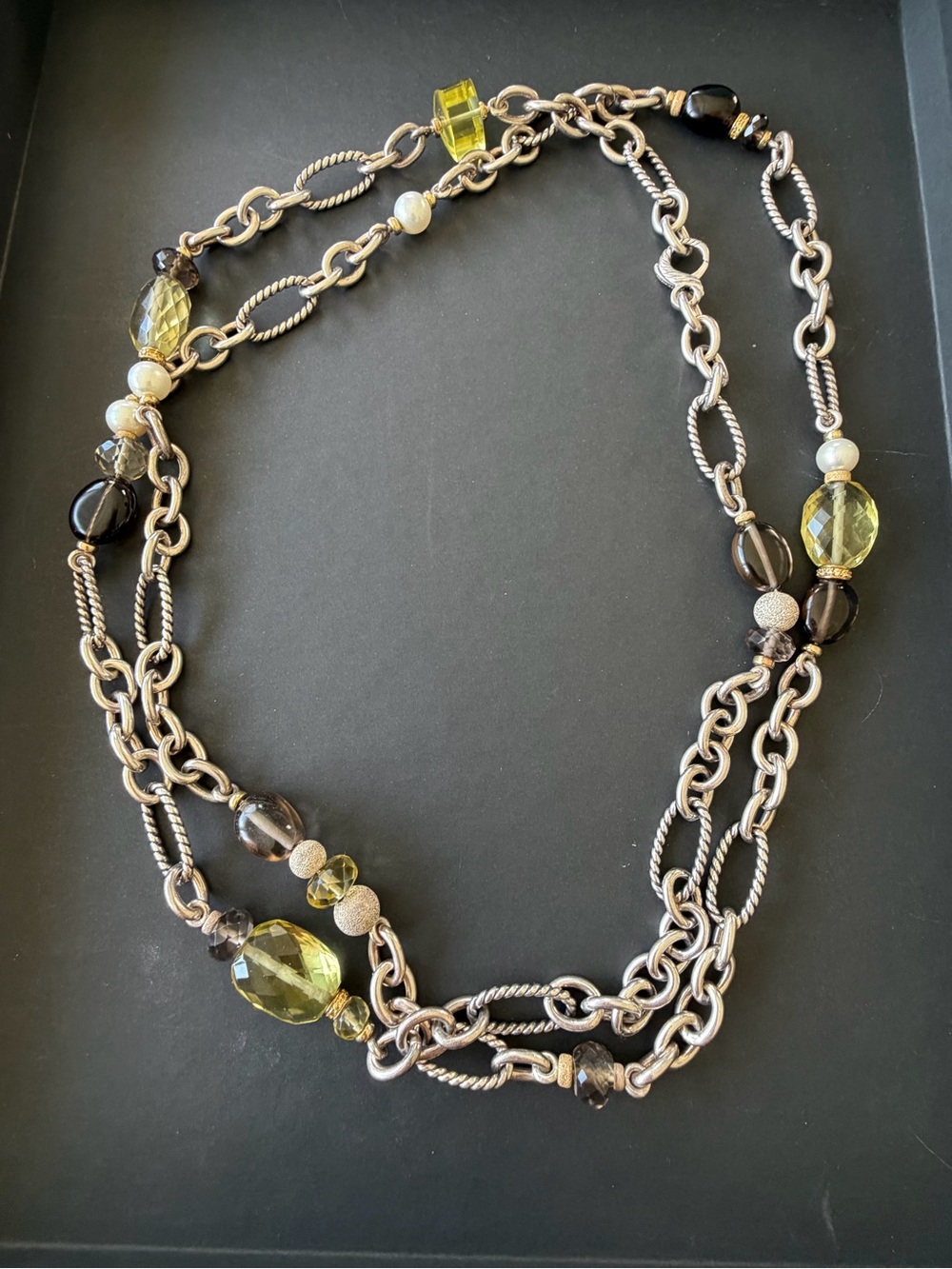 David Yurman Pearl and Multistone long necklace